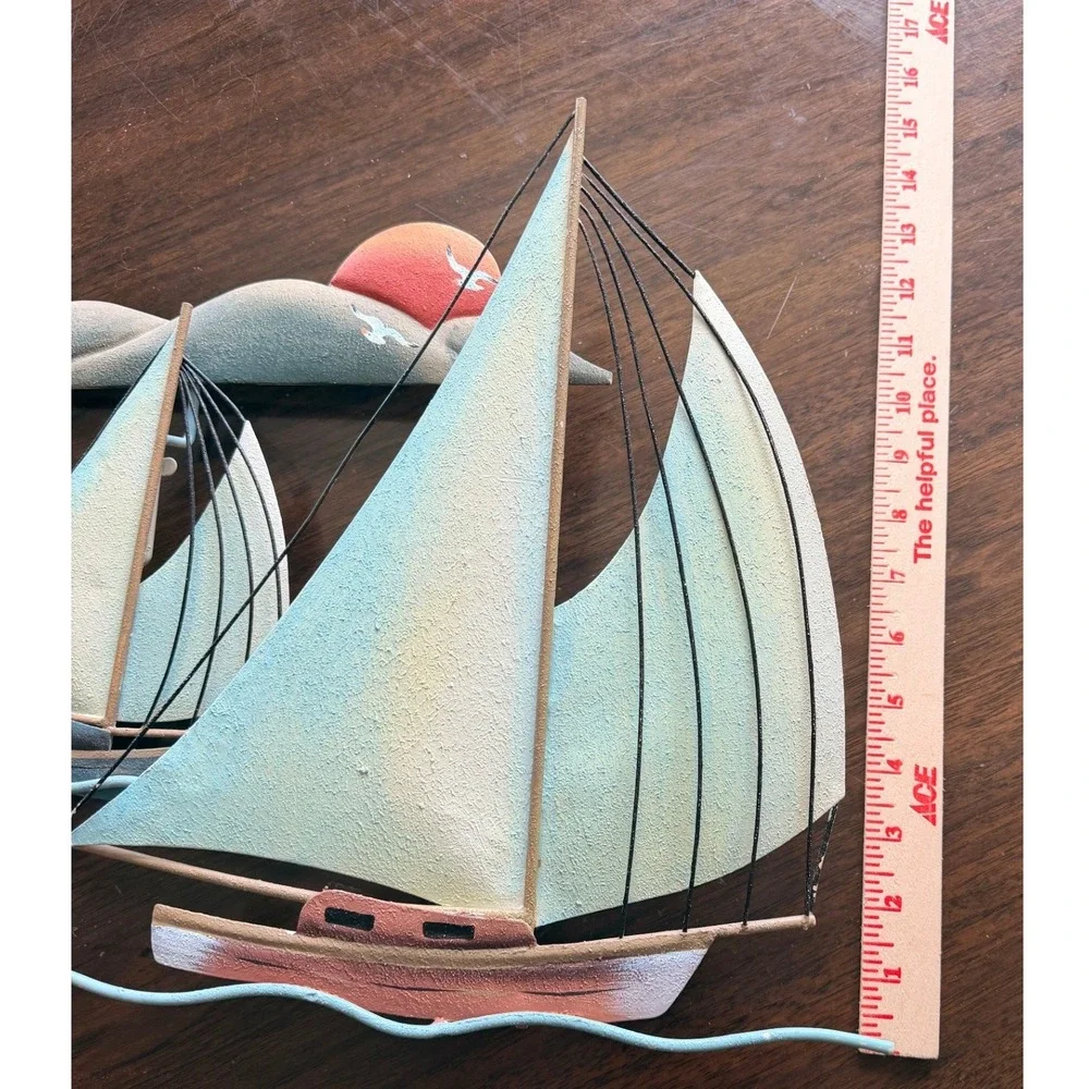 Vintage Metal Sailboat Wall Art Coastal Nautical Beach Decor Sailing Wall Hang